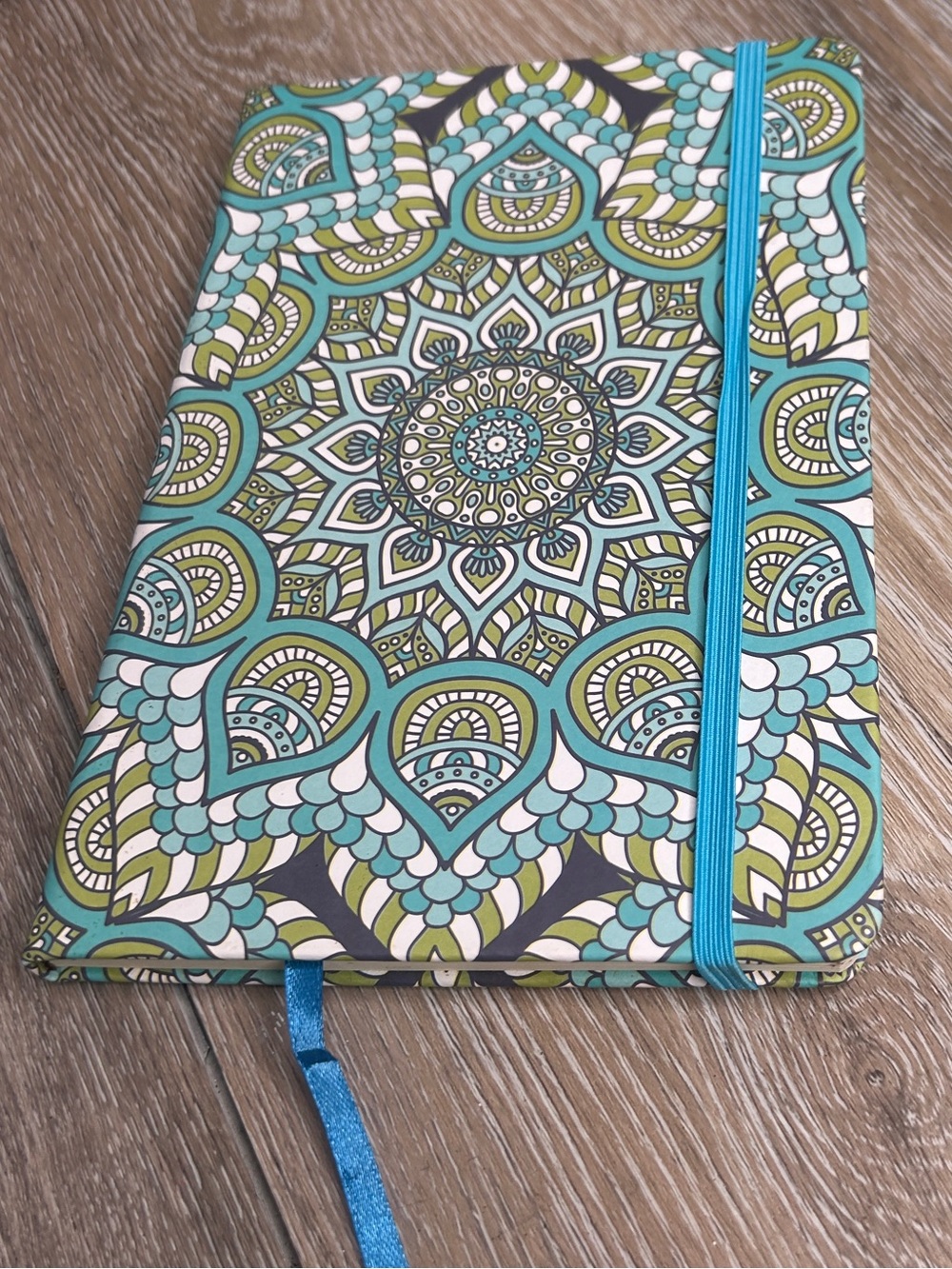 Teal Mandala Hardcover Lined Journal Notebook Elastic Band Ribbon Bookmark NWOT